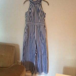 Blue and white striped halter jumper